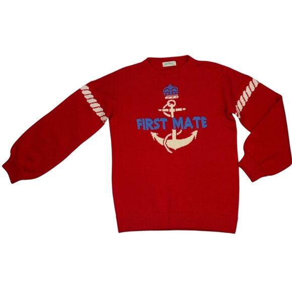 Key Largo Vintage Sailor Sweater L Red Long Sleeve Crewneck Coastal Nautical - Picture 13 of 13